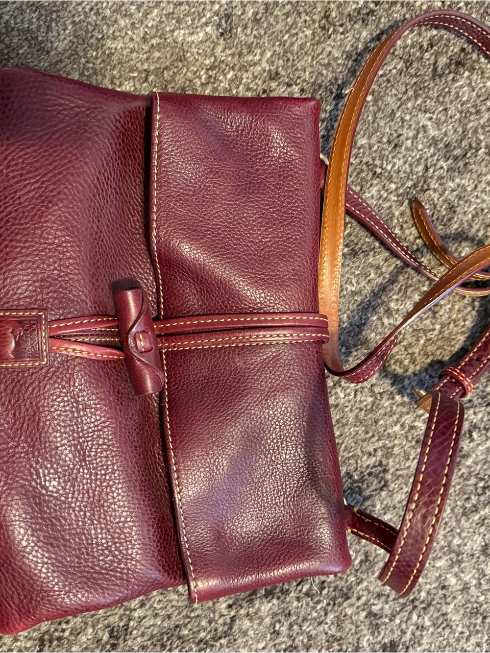 Dooney & Bourke Burgundy and Tan Leather Crossbody Bag